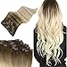 Produktbild Easyouth Clip Hair Extensions Balayage Double Weft Human Hair Farbe 7B Mix Yellow Blonde 14 Zoll 80g/pack 7Pieces Straight Remy Clip on Extension