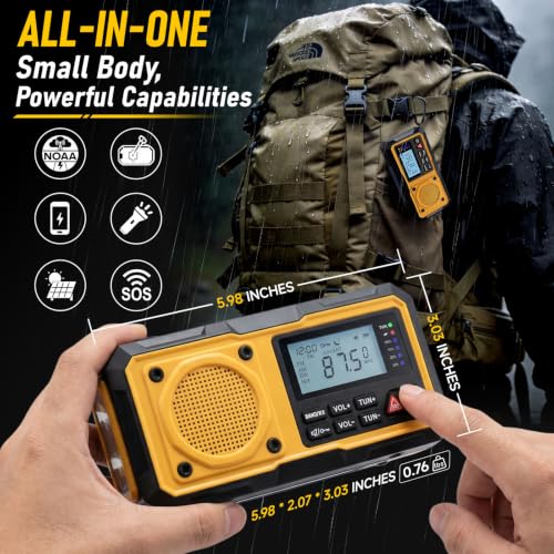 Emergency Radio, Solar Hand Crank NOAA Weather Radio, 5000mAh, AM/FM/SW/WB - Image 2