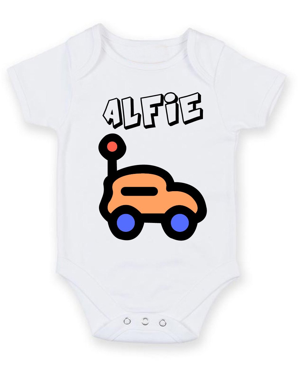 FoxyPrinting Alfie - Personalised Baby Boy Girl Baby VestUnisex Short Sleeve Bodysuit (3-6 months)