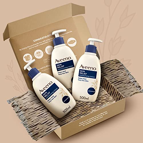 Aveeno Skin Relief Moisturising Lotion Bundle (3x 500ml), Nourishing Body Lotion for Relief from Very Dry, Tight Skin, Body Moisturiser Enriched with Prebiotic Triple Oat Complex and Shea Butter