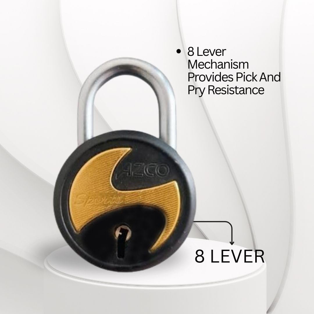 Azco Round Locks 65mm 10 Keys, Steel 8 Levers Double Locking, Lock and Key for Home Door Shutter Shop Office Main Gate, Gold Black Finish, Made in India (Pack of 1) — Amazon image 4