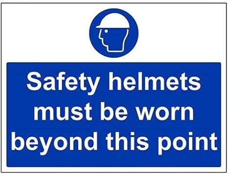 V Safety Safety Helmets Must Be Worn Beyond This Point PPE Sign - 400mm x 300mm - 1mm Rigid Plastic
