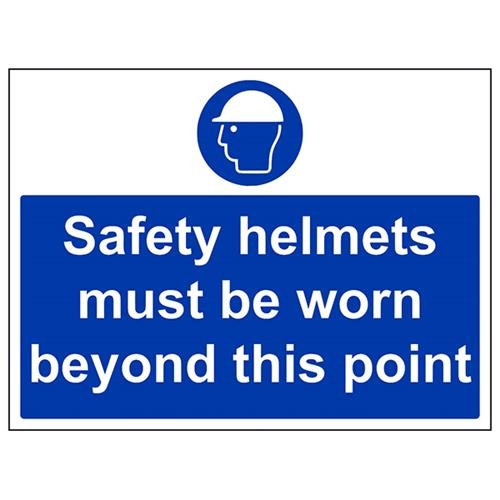 Image of V Safety Safety Helmets Must Be Worn Beyond This Point PPE Sign - 400mm x 300mm - 1mm Rigid Plastic