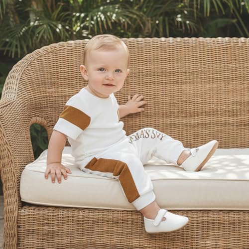 Image of Babieshouse Newborn Baby Boy Clothes Mamas Boy Bear Embroidery Long Sleeve Romper Pants Set Fall Winter Outfits 3-18 Months