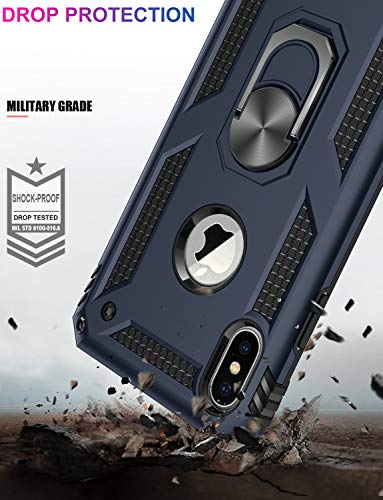 Lumarke Iphone Xs Max Case: Military Grade, 16Ft Drop Tested, With Tempered Glass Protector & Magnetic Ring Kickstand - Blue #TOP3