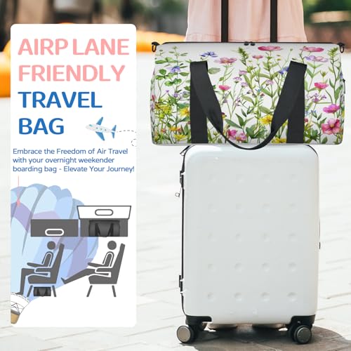 Wildflower Travel Duffel Bag for Women and Men, Floral Flower Plant Sport Tote Gym Bag Carry on Weekender Overnight Bags3