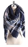 Women Tartan Scarf Stole Plaid Blanket Checked Scarves Wraps Shawl(Plaids Dark Blue)