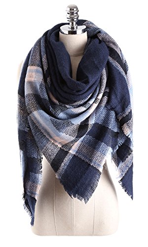 Women Tartan Scarf Stole Plaid Blanket Checked Scarves Wraps Shawl(Plaids Dark Blue)