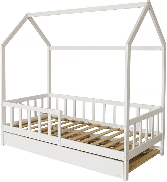 Habitat et Jardin Lit Cabane Paloma 90x190 cm en Pin Blanc avec Tiroir-Lit Gigogne