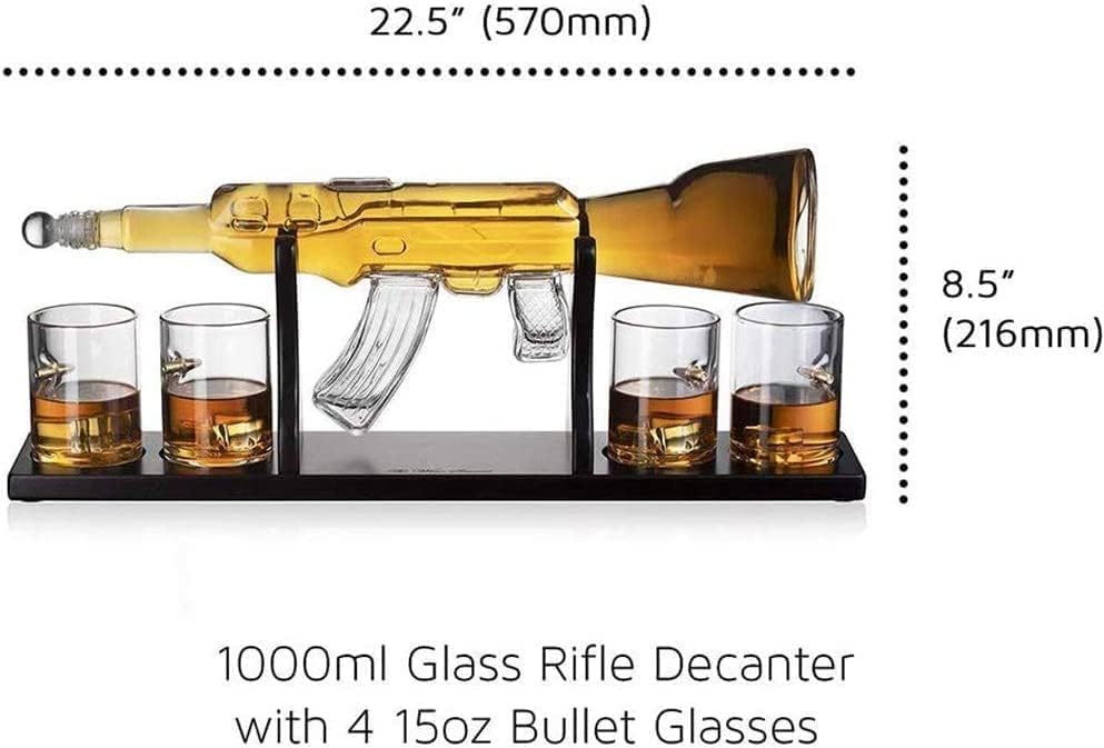 Image of Whiskey Decanter with Antique Crystal Clear (Gun Decanter Set Bullet Glasses)