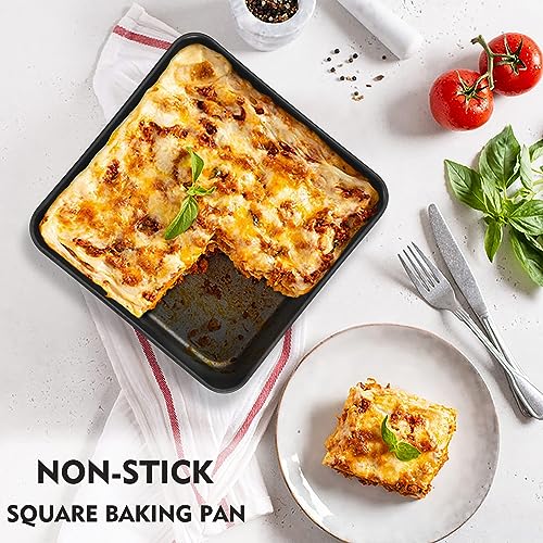 P&P CHEF 8 Inch Square Cake Pan, Nonstick Square Baking Pan for Cake Brownie Lasagna, Stainless Steel Core for Sturdy Structure, Non-toxic & Oven Safe, Black, 1Pc by P&P CHEF - Image 4