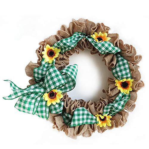 4 Pack Wire Wreath Frame 14 Inch Wreath Form Wreath Ring for DIY Crafts with 8.7 Yard Wide Burlap,6.6 Yrad Green Ribbons,Green Flexible Paddle Wire,Zipties 20pcs,Sunflowers 5pcs Wreath Making Kit