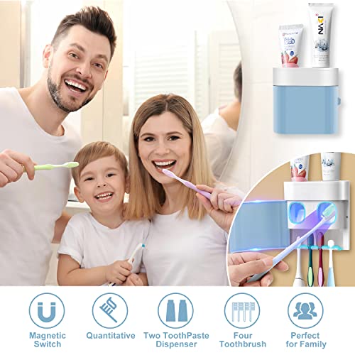 Gfware Toothbrush Holder Toothpaste Dispenser Wall Mounted Blue Cover Electric Tooth Brush Stand Set With 2 Toothpaste Squeezers For Shower Bathroom Kids (No Electric, No Light) #TOP4