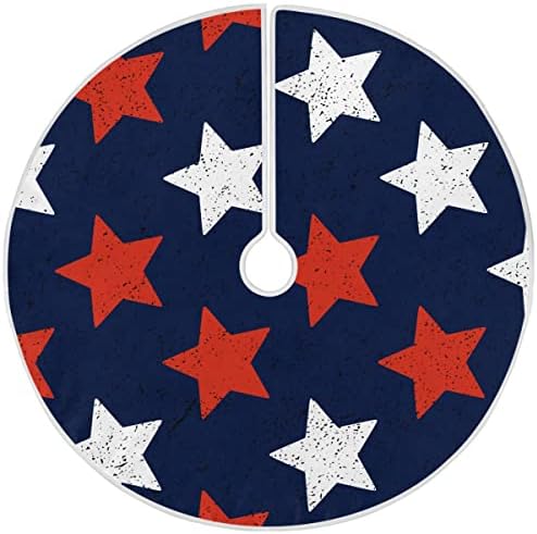 Memorial Independence Day Patriotic Stars Christmas Tree Skirt Decorations American Flag Day Fourth of July Tree Skirts Mat 36 inch for Holiday Party Supplies Rustic Ornaments Mini Tree Skirt