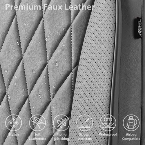Image of CAR PASS Piping Luxury PU Leather Two Front Car Seat Covers, Waterproof Anti Slip Seat Covers Compatible with Front Seat Armrests,Universal Fit for Suvs,Vans,Trucks,Airbag Compatible(All Gray)