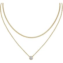 18K Gold Layered Necklaces Diamond Chain for Women 1CT Moissanite Pendant Necklace for Wedding Bridal Moissanite Chain for Wife Lab Diamond Jewelry