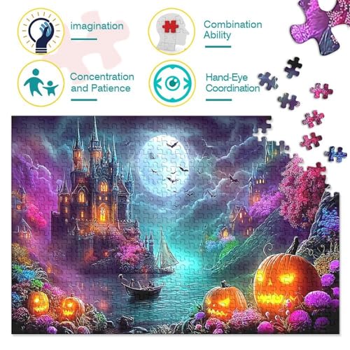 Puzzle de 1000 piezas para adultos, rompecabezas de Halloween y decoración de 70x50cm 3