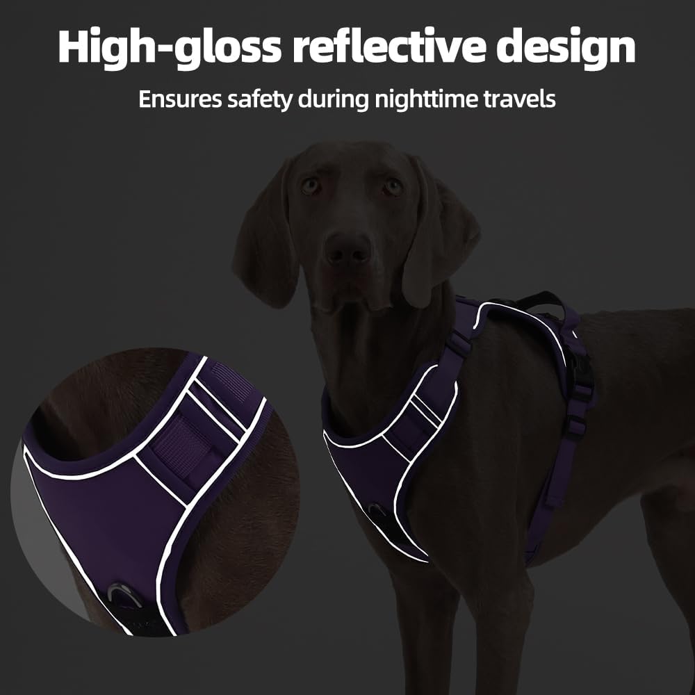 Airtag Dog Harness Chest Plate Reflective No Pull Harness with Leash for Extra Large Dogs (Purple, L)