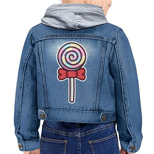 Candy Print Toddler Hooded Denim Jacket - Cute Graphic Jean Jacket - Graphic Denim Jacket for Kids