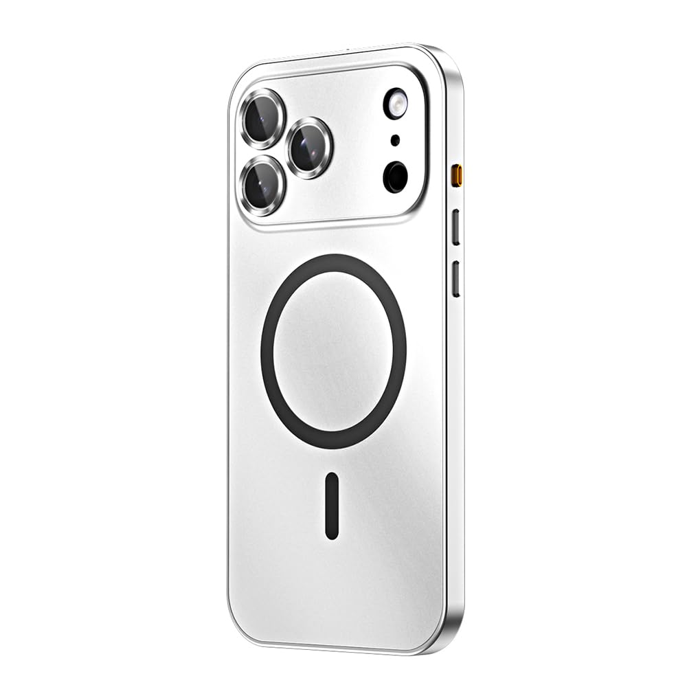 Photo 1 of YAOZOCASE for iPhone Case,Compatible with MagSafe,Magnetic Luxury 2 in 1 Aluminum Metal Frame PC Backboard,Slim Fit Military Grade Drop Protection Shockproof Phone Case (Silver,iPhone 17 Pro Max)
