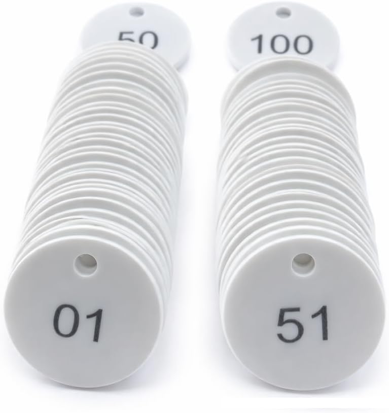 MOREL Embossed White Plastic Round Shape Token Coins 1 to 100 with Hole USE for Shop, Board Games, Stores, House, School.|
