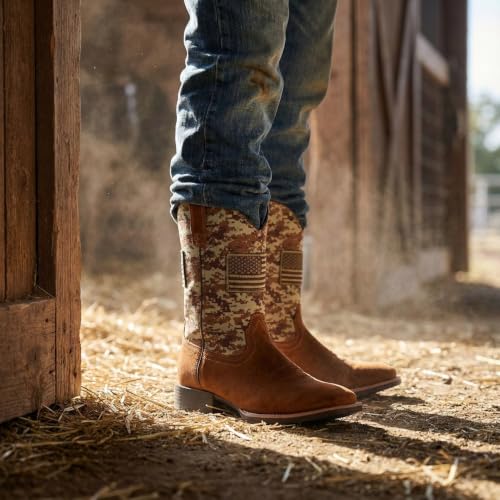 Image of SUREWAY Men's Cowboy Boots, Square Toe Pull On Soft Toe Western Boot