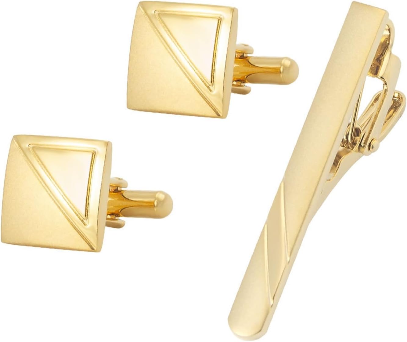 メンズ ネクタイピン カフス ギフトセット -19.正宗 伊達 日本刀 デザイン 日本製 シルバー 送料無料 - FORTUNA Tokyo JSEIAJB スクエア ハーフ電気めっきハーフ サンドブラスト タイクリップ カフス貿易メンズ カフス クリップ セット