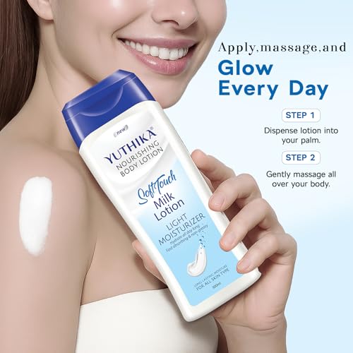 Image of Yuthika Naturals Body Milk Soft Touch 300ml Body Lotion for Women & Men | 72Hr Hydration | for Dry to Very Dry Skin | Enriched with Body Milk | Non Greasy & Healthy Looking Skin