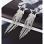 Women’s Tassel Earrings Star Ear Stud Pave Crystal Dangle Earrings Boho Waterfall Beaded Fringe Drop Earring - Image 5