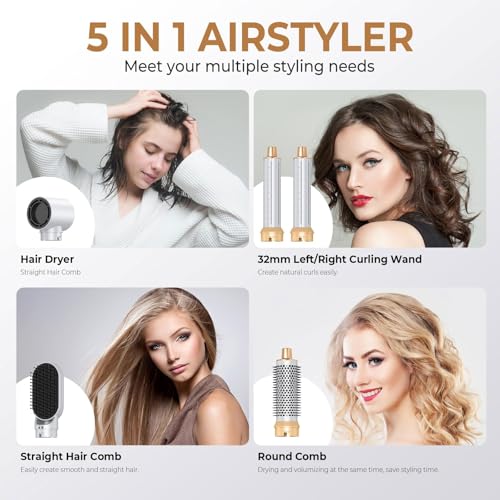 Image of 5 in 1 Hair Dryer Brush, Negative Ion Blow Dryer Brush Set Upgrade Hot Air Brush Air Styler Curling Wrap Air Curler, Curling Iron Hair Styling Tools As A Gift for Straight /Curl /Drying /Smoothing
