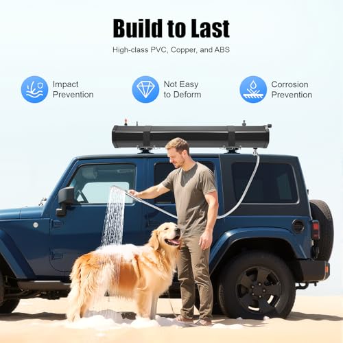 Ducha portátil para camping con tanque de agua presurizado de 8 galones para portaequipajes de techo, incluye manguera y rociador, ideal para SUV, camión, RV y aventuras off-road miniatura 6