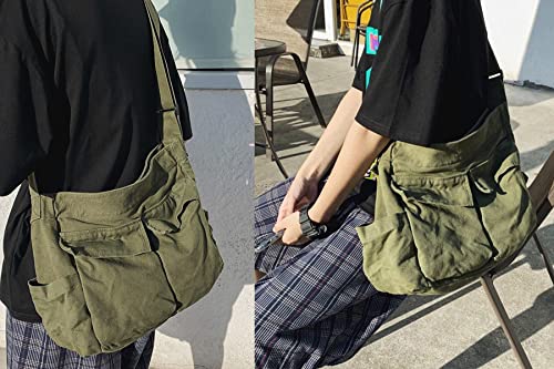 Chirest Messenger-Tasche, große Hobo-Umhängetasche mit mehreren Taschen, Canvas-Schultertasche für Damen und Herren