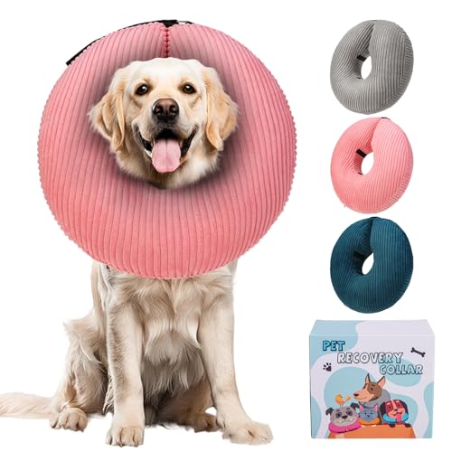 Image of BINGPET Inflatable Dog Cone Collar Alternative After Surgery,Soft Recovery Cone for Dogs to Stop Licking,Dogs Blow up Protective Neck Donut ECollars Adjustable for Large Medium Small Puppy Pet, Pink L