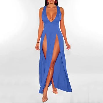 Women's Deep V Split Dress, Summer Dress, Sleeveless Long Sexy Solid Colour, Slim Fitting, Loose, Chic and Elegant, Hot Luxury Charming Mature Temperament Dress Comfortable for Clubbing Party