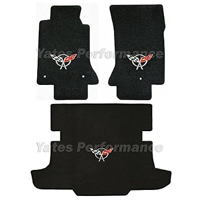 C5 Corvette Coupe Black 3pc Floor & Rear Cargo Mats - Crossed Flags Logo in Silver