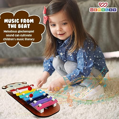 Image of Wembley Monkey Wooden Baby Xylophone for Kids Toys for 1+ Year Old Preschool Educational Learning Instruments Keyless Piano with 2 Sticks Musical Toy for Kids Girls Boy Children Non Toxic BIS Approved