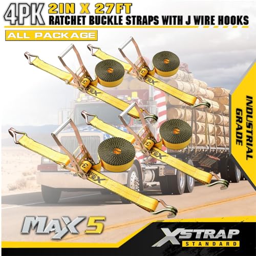 XSTRAP STANDARD Heavy Duty Ratchet Tie Down Straps 4 Pack 2" x 27' 10000lbs - image 3