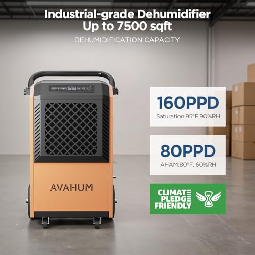 Image of 160 Pint Commercial Dehumidifier with Built-in Pump for Library and Office, 5,000 Sq.Ft Large Dehumidifier with Drain Hose, White Sleek Design, Smart Humidity Control