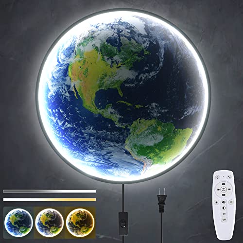 Prolee Dimmable Earth Wall Scone 20" Moon Lamp 24W Plug In Led Moon Light Remote Control Wall Mounted Earth Wall Decor #TOP16