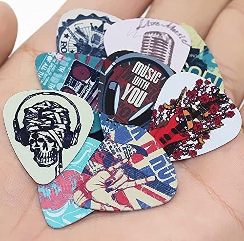 Image of 9 Pcs Assorted Pearl Celluloid Guitar Picks 1.00mm Guitar Pick Holder Printed Music Element Design Guitar Picks