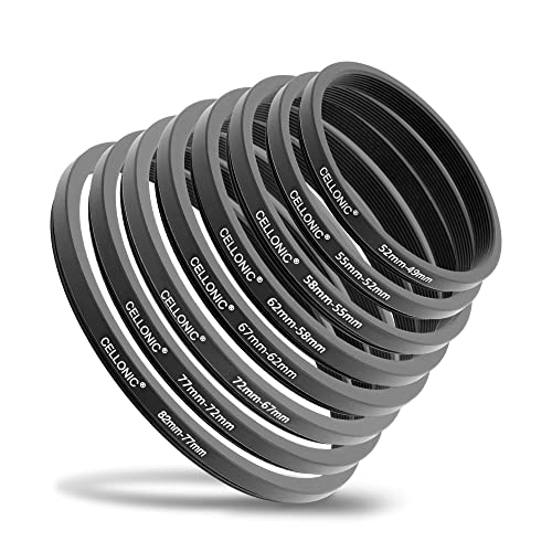 CELLONIC 8-Piece Step Down Ring Set Lens Filter Stepping Down Adapter Ring Mount Adapter Kit 52-49mm, 55-52mm, 58-55mm