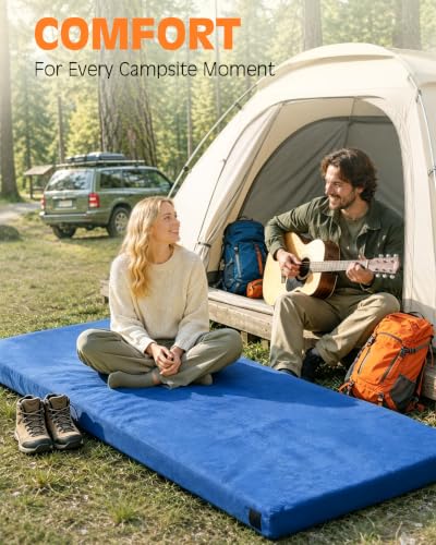 Image of GAIALOOP 3 Inch Memory Foam Camping Mattress, Dual Layer Thick Sleeping Camp Pad for Car Tent Cot, Roll-Up Portable Glamping Floor Bed for Guests Sleepover