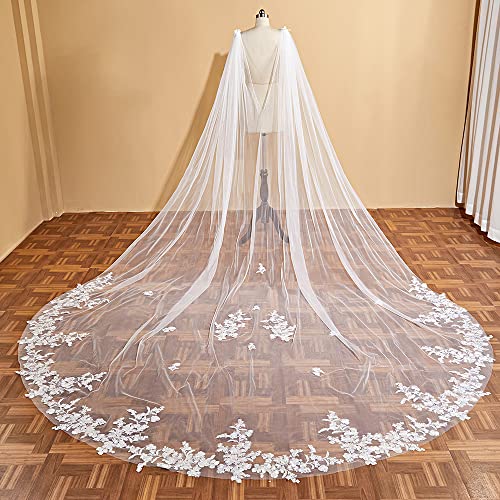 EllieWely 1 T Catedral Comprimento Floral Renda Casamento Véu De Noiva Capa F03 Marfim