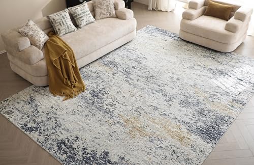 LOVORAL Area Rugs for Living Room: 5x7 Washable Neutral Abstract Rug for Bedroom Large Soft Modern Dining Room Rugs Indoor Floor Low Pile Carpet for Home Office Nursery - Blue Grey — view 6
