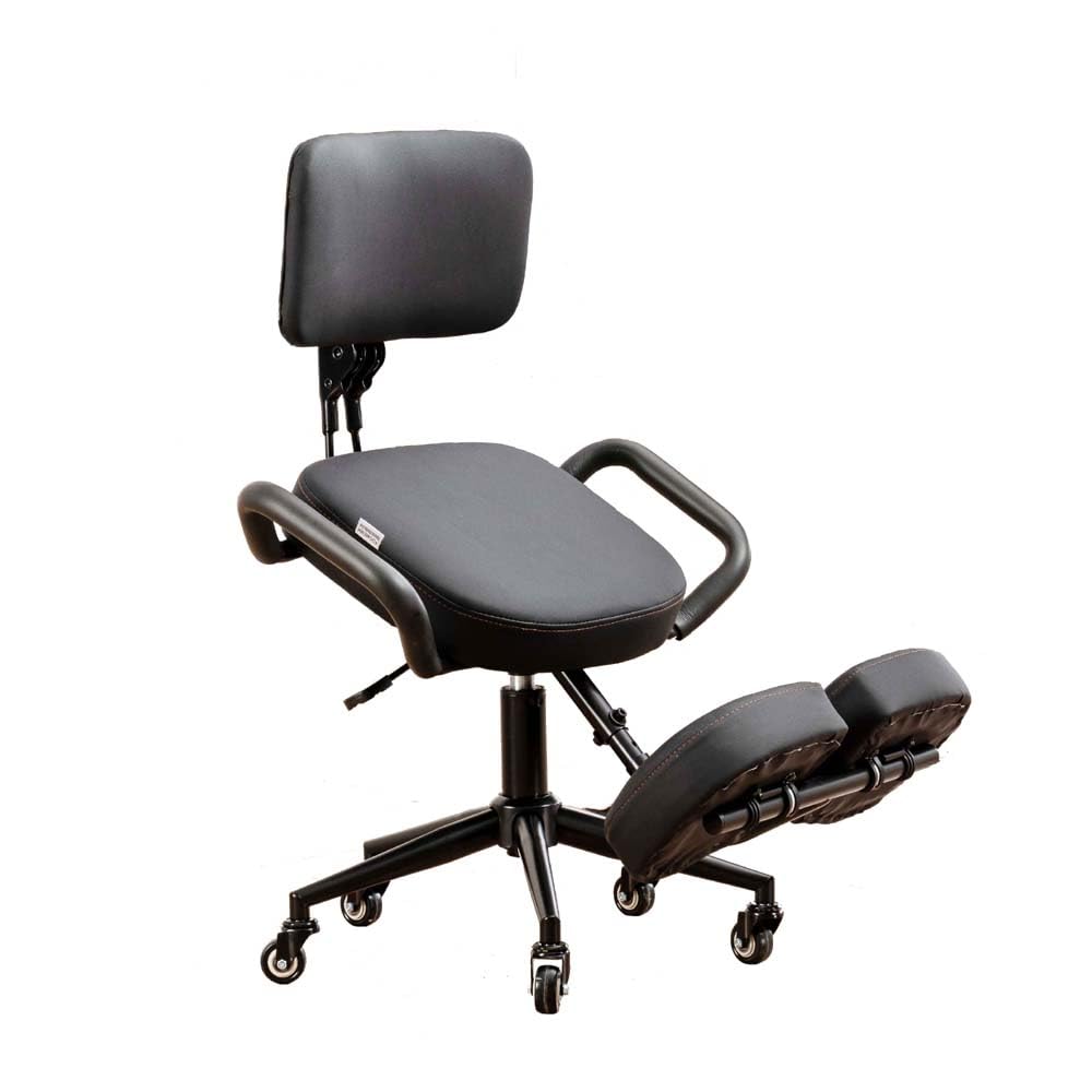 Silla de escritorio de rodillas para oficina con soporte de espalda, altura y ángulo ajustables, postura vertical sentada, cojines gruesos y cómodos, color negro, YDM-1458-2CF
