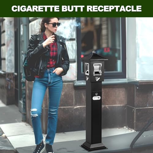 Image of AIWFL 47 inch Height Outdoor Trash Receptacle, Commercial Trash Can, Standing Garbage Can Large Waste Trash Container Bin for Cafeterias Office Patio Backyard Pub Club Garage (Black)