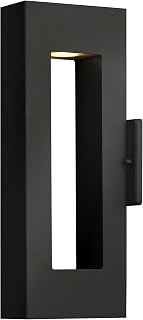Hinkley Atlantis Medium Wall Mount Outdoor Lantern - Aluminum, Etched Glass Lens, LED Bulb Included, Dark Sky - Satin Black Finish