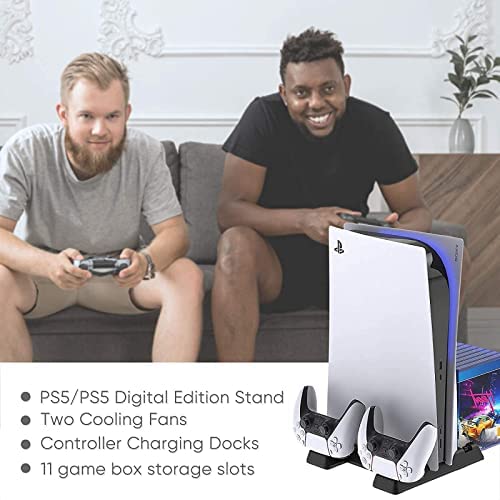 Image of GADGETSWRAP Multifunctional Cooling Stand Wireless Controller Charging P-5 (PS5) Controller Dual Charger Compatible with Both Console & Controller - Black