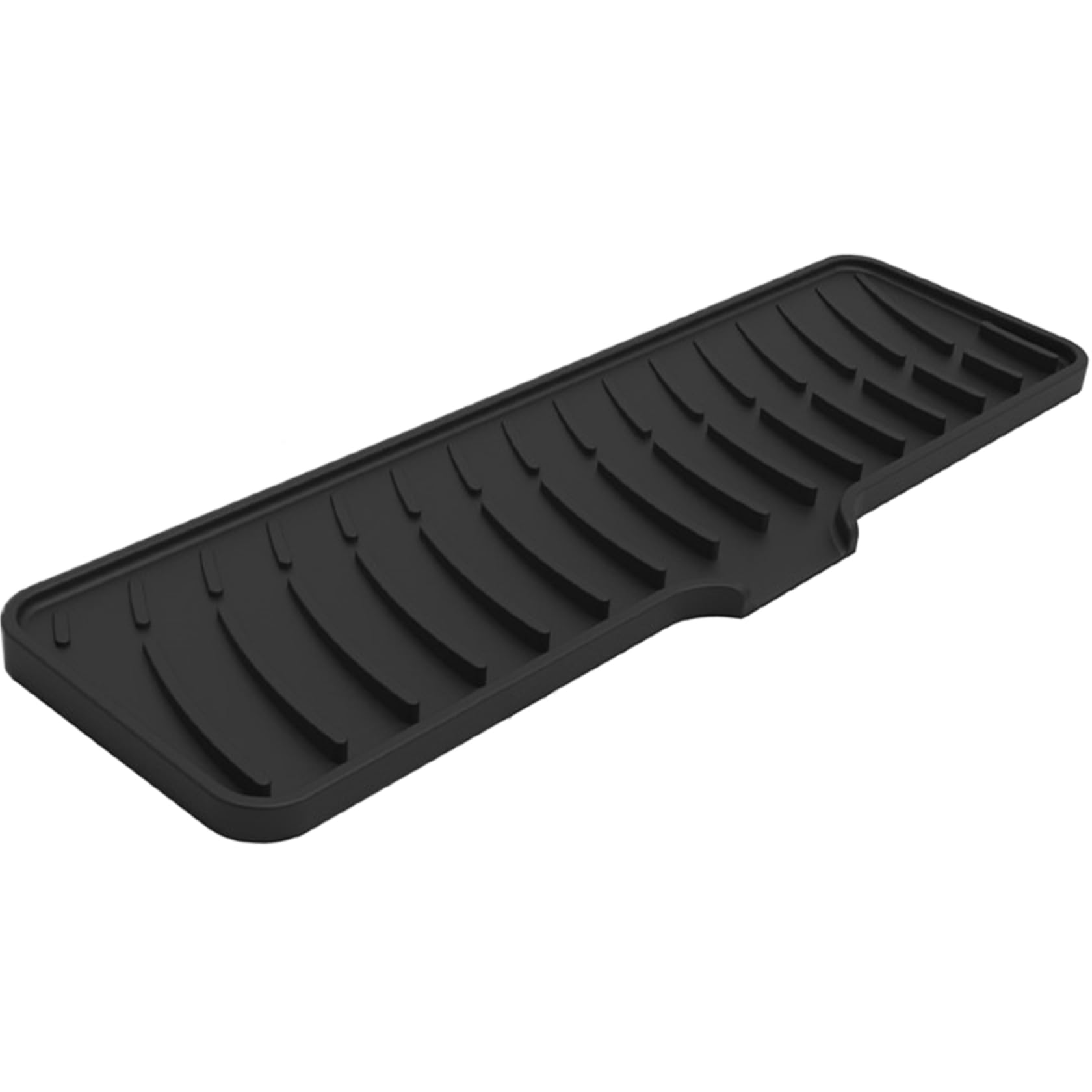 NASSMOSSE Sink Drying Mat 17 x 4 Extended Silicone Kitchen Faucet Mat Slope Sink Faucet Mat Splash Guard Non-slip Drying Mat for Kitchen, Bathroom, No Hole, Black