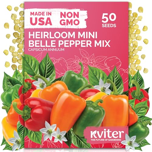 KVITER 50 Mix Sweet Mini Peppers Seeds (Capsicum annuum) Mini Sweet Peppers Seed Packets Bell Pepper For Vegetable Garden Non GMO Heirloom Dwarf Vegetable Seeds for Containers and Home Garden Beds